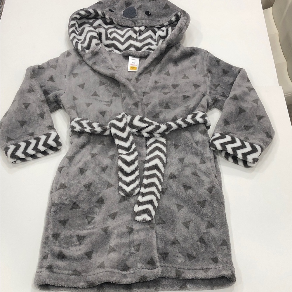 Pekkle Kids Panda Hooded Bathrobe – Size 6/6X – Gray